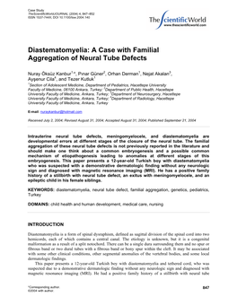 Diastematomyelia: a Case with Familial Aggregation of Neural Tube Defects