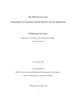 Technologies of Calculation and the Quest to Govern Afghanistan