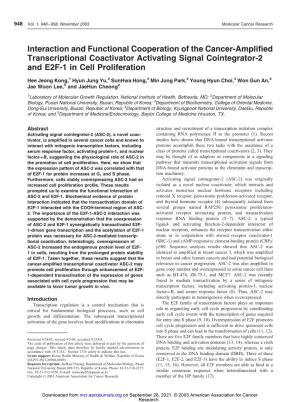 Interaction and Functional Cooperation of the Cancer-Amplified Transcriptional Coactivator Activating Signal Cointegrator-2 and E2F-1 in Cell Proliferation