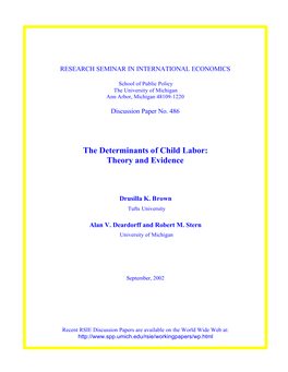 The Determinants of Child Labor: Theory and Evidence