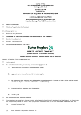 BAKER HUGHES COMPANY (Name of Registrant As Specified in Its Charter)