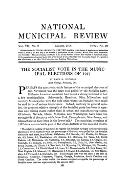 The Socialist Vote in the Municipal Elections of 1917