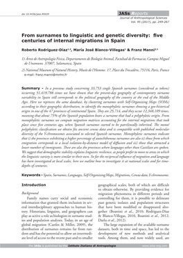 From Surnames to Linguistic and Genetic Diversity: Five Centuries of Internal Migrations in Spain