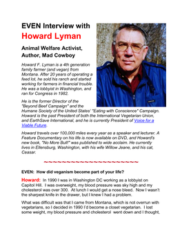 Howard Lyman Animal Welfare Activist, Author, Mad Cowboy