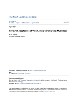 Review of Adaptations of Velvet Ants (Hymenoptera: Mutillidae)