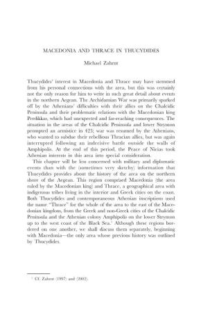 MACEDONIA and THRACE in THUCYDIDES Michael Zahrnt