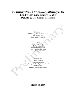 Preliminary Phase I Archaeological Survey of the Lee-Dekalb Wind Energy Center Dekalb & Lee Counties, Illinois