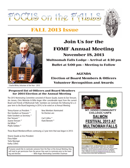 Fall Issue 2013 I Will Have the Final Numbers Available at the Annual Meeting for Those Interested