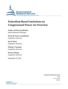 Federalism-Based Limitations on Congressional Power: an Overview