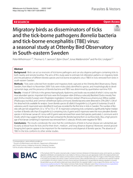 Migratory Birds As Disseminators of Ticks and the Tick-Borne Pathogens Borrelia Bacteria and Tick-Borne Encephalitis
