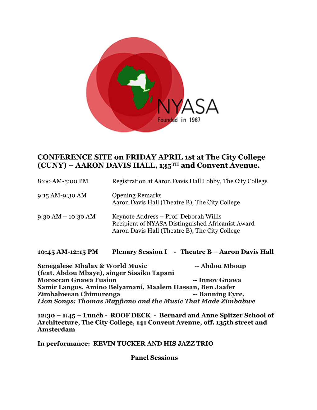 CONFERENCE SITE on FRIDAY APRIL 1St at the City College (CUNY) – AARON DAVIS HALL, 135TH and Convent Avenue