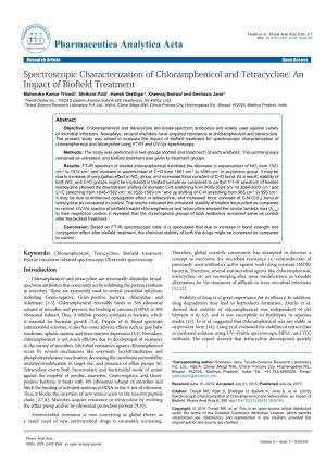 Spectroscopic Characterization of Chloramphenicol and Tetracycline