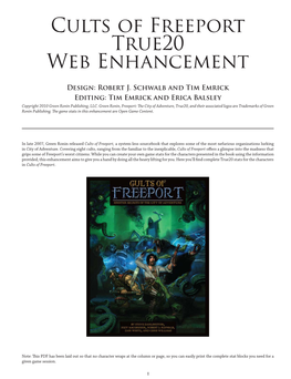 Cults of Freeport True20 Web Enhancement