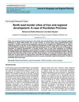 North West Border Cities of Iran and Regional Development: a Case of Kurdistan Province