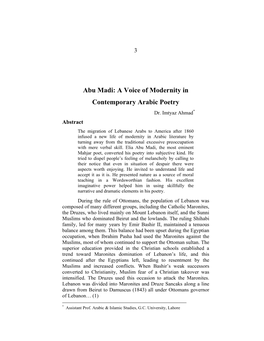 Abu Madi: a Voice of Modernity in Contemporary Arabic Poetry Dr