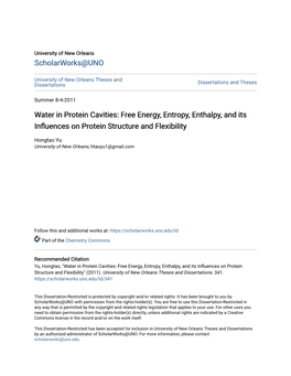 Water in Protein Cavities: Free Energy, Entropy, Enthalpy, and Its Influences on Protein Structure and Flexibility