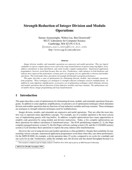 Strength Reduction of Integer Division and Modulo Operations