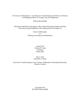 Accounting for Counterinsurgency Doctrines As Solutions to Warfighting Failures in Vietnam, Iraq, and Afghanistan