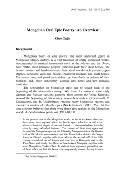Mongolian Oral Epic Poetry: an Overview