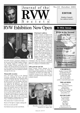 RVW (See Address Below) Society RVW Exhibition Now Open in This Issue