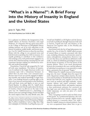 A Brief Foray Into the History of Insanity in England and the United States