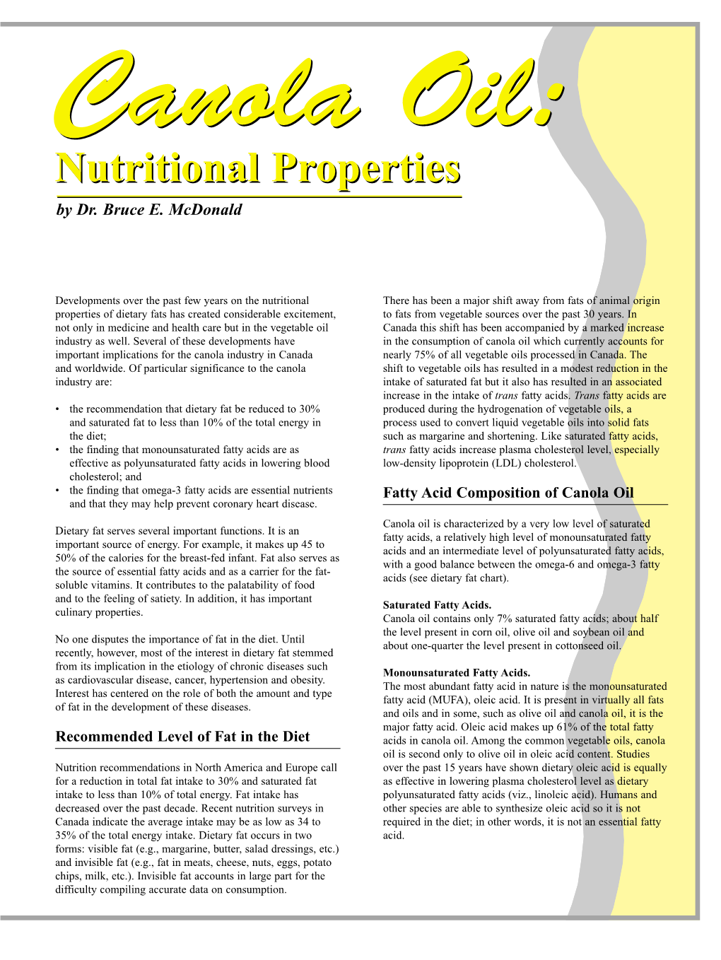 Canola Oil Nutritional Properties