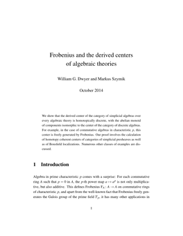 Frobenius and the Derived Centers of Algebraic Theories