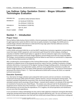 Biogas Utilization Technologies Evaluation Section 1