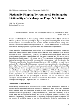 Fictionally Flipping Tetrominoes? Defining the Fictionality of a Videogame Player’S Actions