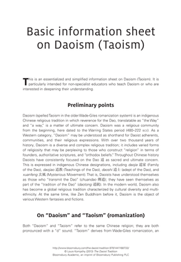 Basic Information Sheet on Daoism (Taoism)