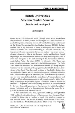 British Universities Siberian Studies Seminar Annals and an Appeal