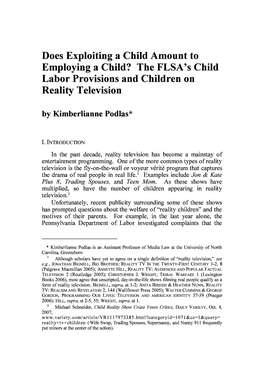 The FLSA's Child Labor Provisions and Children on Reality Television by Kimberlianne Podlas*
