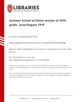 Summer School of Ethics Session of 1910 Guide. June/August 1910