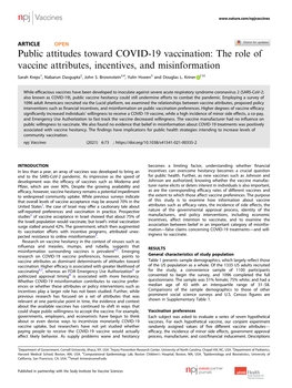 The Role of Vaccine Attributes, Incentives, and Misinformation ✉ Sarah Kreps1, Nabarun Dasgupta2, John S