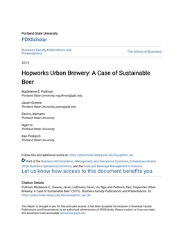 Hopworks Urban Brewery: a Case of Sustainable Beer