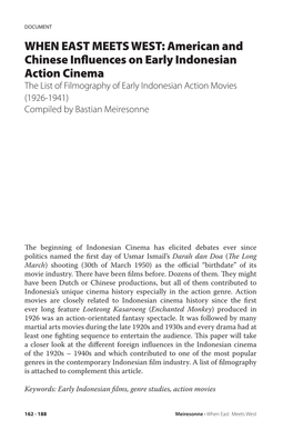 American and Chinese Influences on Early Indonesian Action Cinema the List of Filmography of Early Indonesian Action Movies (1926-1941) Compiled by Bastian Meiresonne