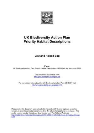 Lowland Raised Bog (UK BAP Priority Habitat Description)