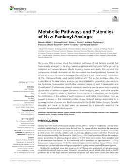 Metabolic Pathways and Potencies of New Fentanyl Analogs
