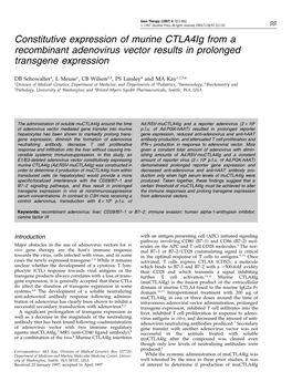 Constitutive Expression of Murine Ctla4ig from a Recombinant Adenovirus Vector Results in Prolonged Transgene Expression