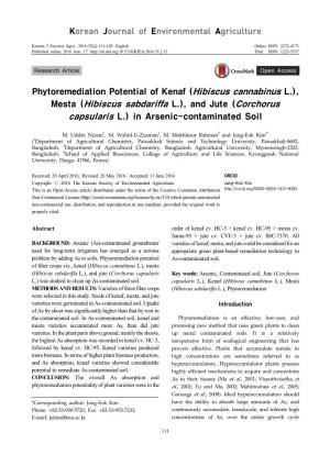 Phytoremediation Potential of Kenaf (Hibiscus Cannabinus L.), Mesta (Hibiscus Sabdariffa L.), and Jute (Corchorus Capsularis L.) in Arsenic-Contaminated Soil