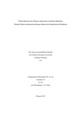 Global Biodiversity Patterns During the Cambrian Radiation Globale Biodiversitätsentwicklung Während Der Kambrischen Radiation