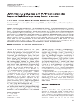 (APC) Gene Promoter Hypermethylation in Primary Breast Cancers