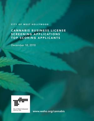 Cannabis Business License Screening Applications Top Scoring Applicants