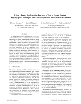 Privacy-Preserving Location Tracking of Lost Or Stolen Devices: Cryptographic Techniques and Replacing Trusted Third Parties with Dhts