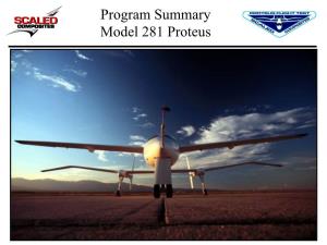 Program Summary Model 281 Proteus Proteus Name Suggested by Peter Lert