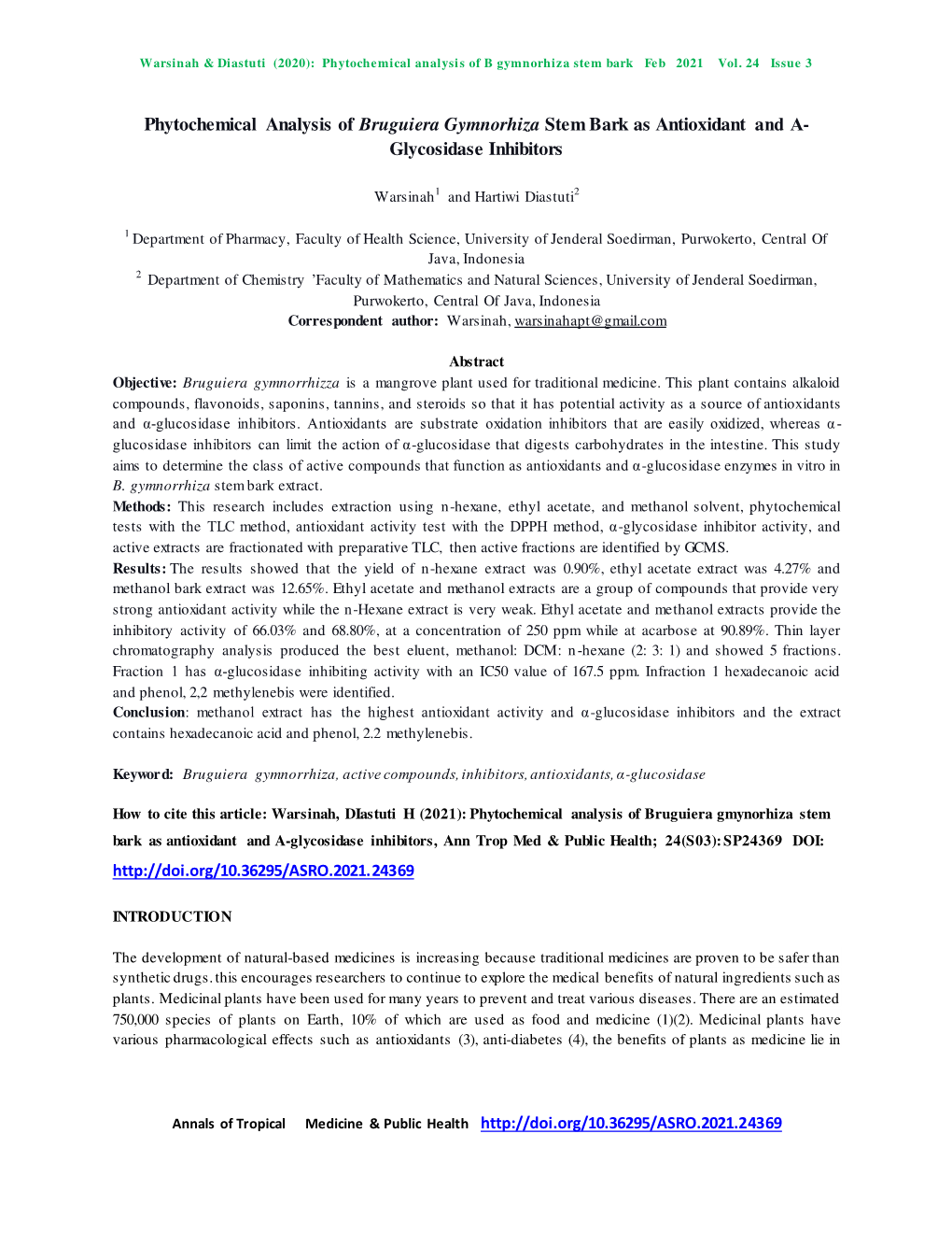 Phytochemical Analysis of Bruguiera Gymnorhiza Stem Bark As Antioxidant and Α- Glycosidase Inhibitors