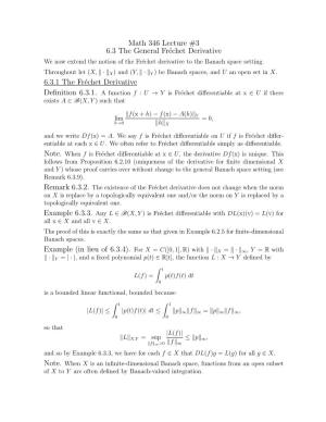Math 346 Lecture #3 6.3 the General Fréchet Derivative