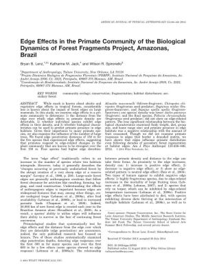 Edge Effects in the Primate Community of the Biological Dynamics of Forest Fragments Project, Amazonas, Brazil