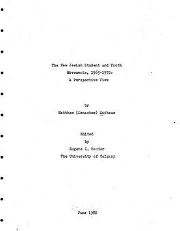 New Jewish Student and Youth Movements, 1965-1972: A