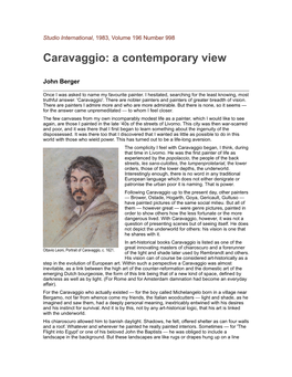 Caravaggio: a Contemporary View